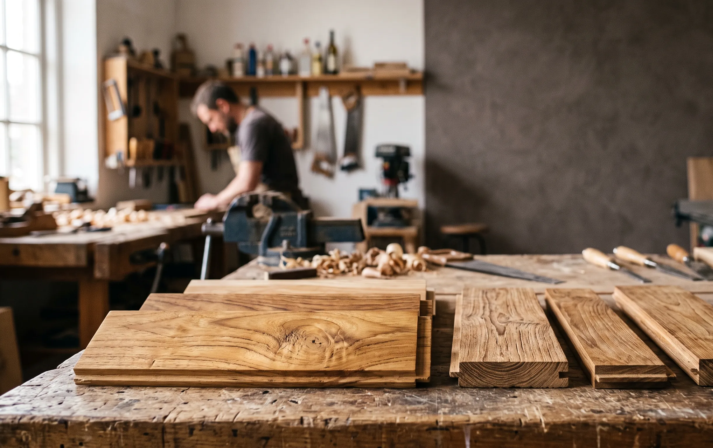 Détail de différentes essences de bois exotiques adaptées au parquet de salle de bain