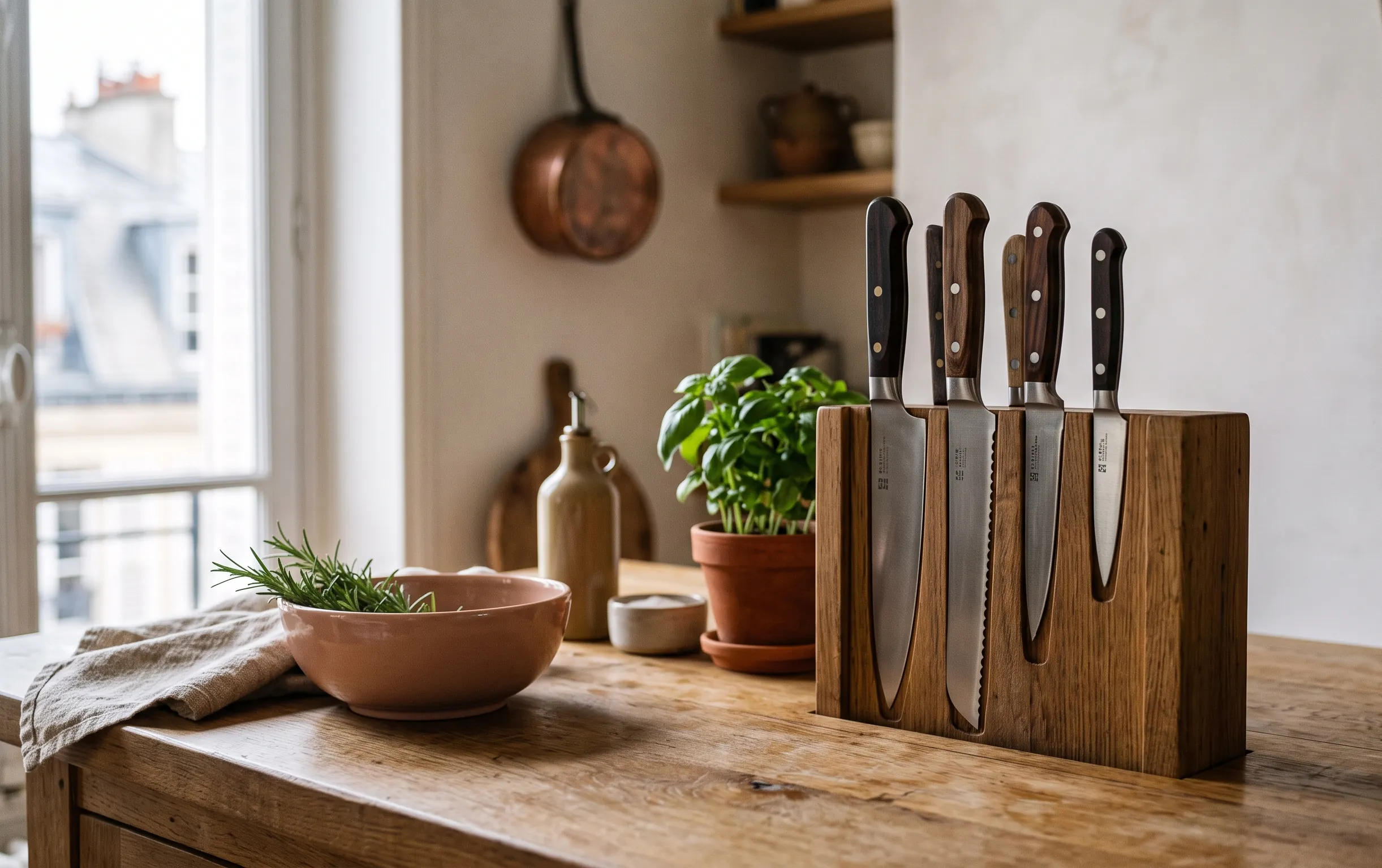 Détail des rangements astucieux intégrés dans un îlot de cuisine central.