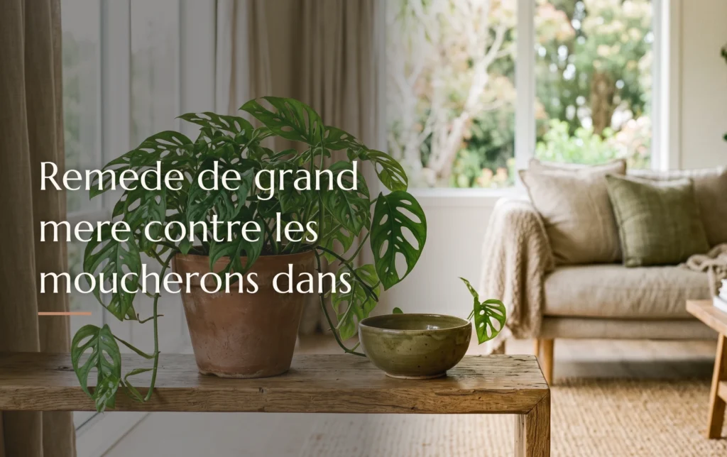 Un remede de grand mere contre les moucherons dans les plantes avec un bol en céramique près d'un feuillage vert